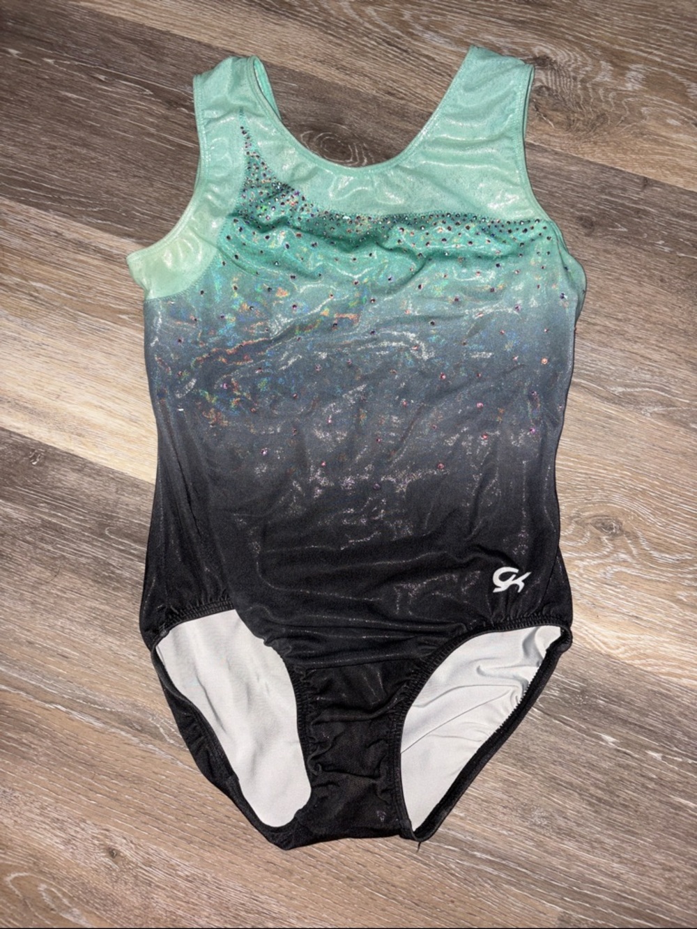 GK Mint to Black Ombre Sparkle Gymnastics Leotard